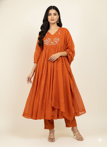 Premium Mul Cotton With Embroidery Dupatta Set MC014