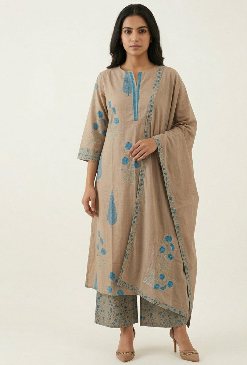 Pure Cotton A Line Block Print With Patch Work Dupatta Set CS0260