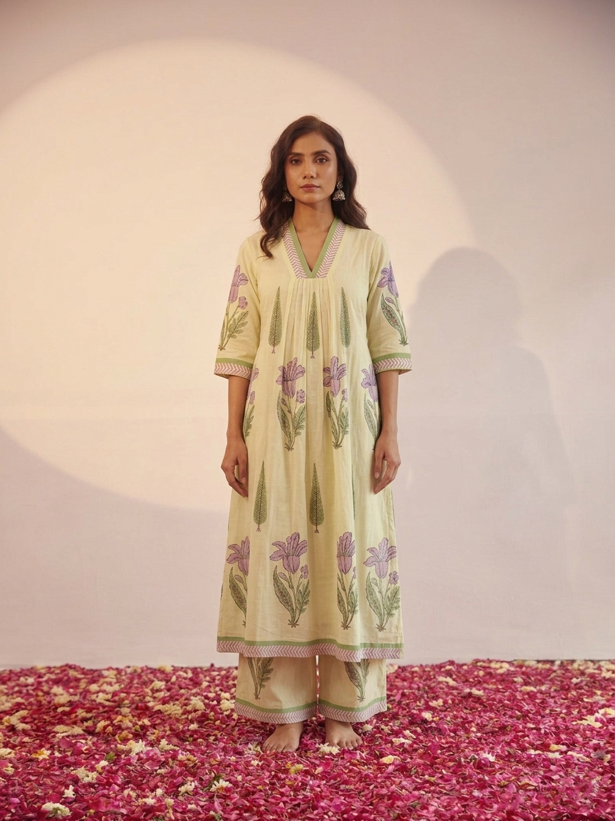 Pure Cotton A Line Three Piece Dupatta Set CS0288