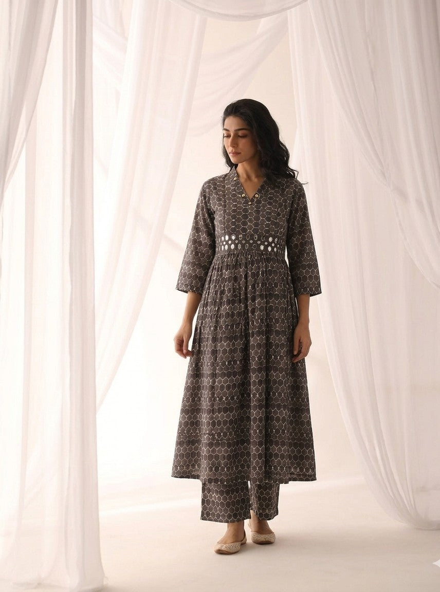 Pure Cotton A Line Dupatta Set With Mirror Work