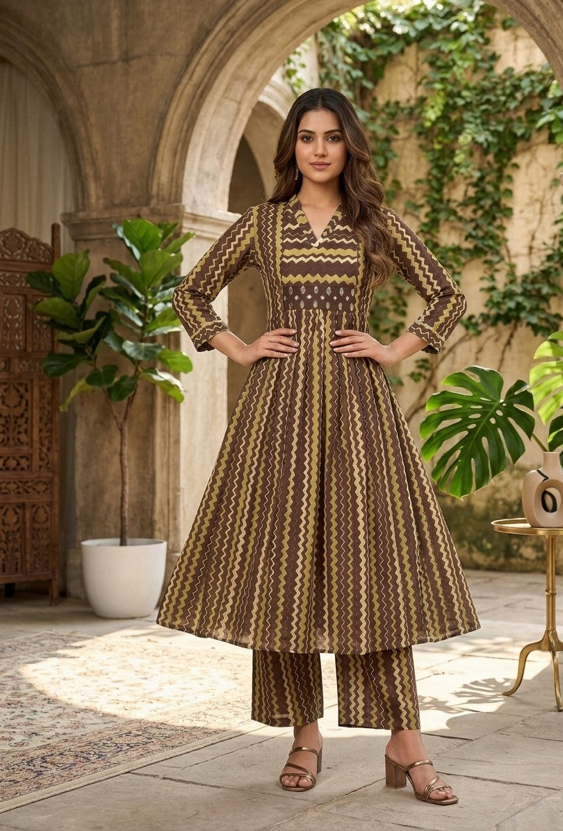 Pure Cotton A Line Dupatta Set With Mirror Work CS0284