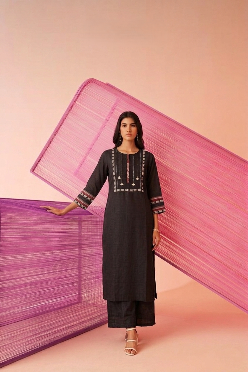 Pure Muslin Three Piece Dupatta Set With Embroidery MS004