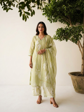 Pure Kota Doria Floral Print Dupatta Set KD017