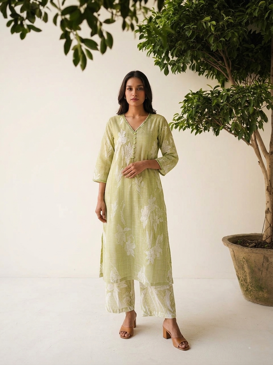 Pure Kota Doria Floral Print Dupatta Set KD017
