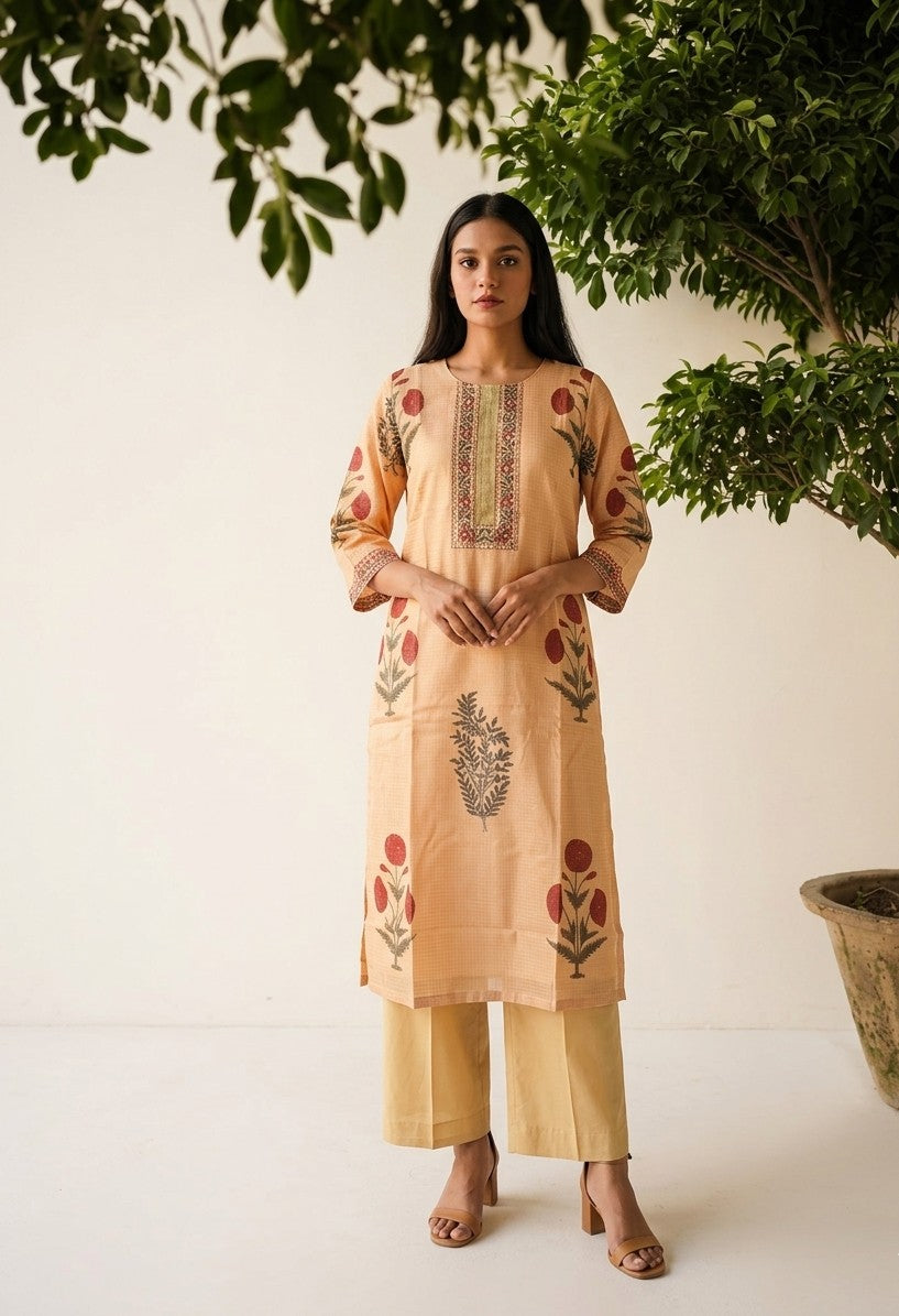 Kota Doria Floral Print Dupatta Set With Inner KD001