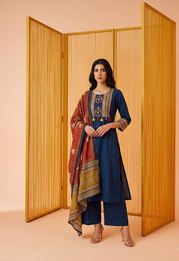 Pure Cotton Three Piece Dupatta Set  CS0293