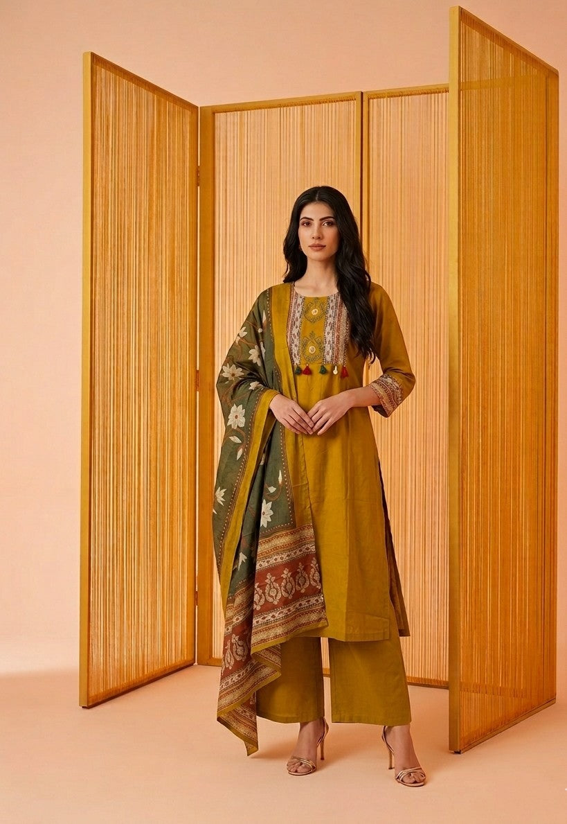 Pure Cotton Three Piece Dupatta Set  CS0293