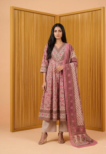 Pure Cotton A Line Anarkali Dupatta Set  ANK044