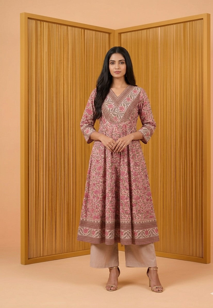 Pure Cotton A Line Anarkali Dupatta Set  ANK044