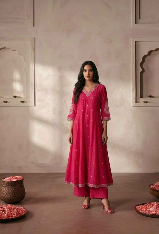 Premium Mul Chanderi Silk A Line Three Piece Dupatta Set FW002