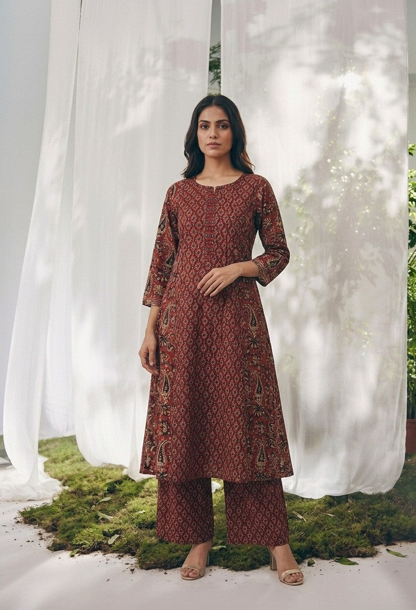 Pure Cotton A Line  Three Piece Dupatta set