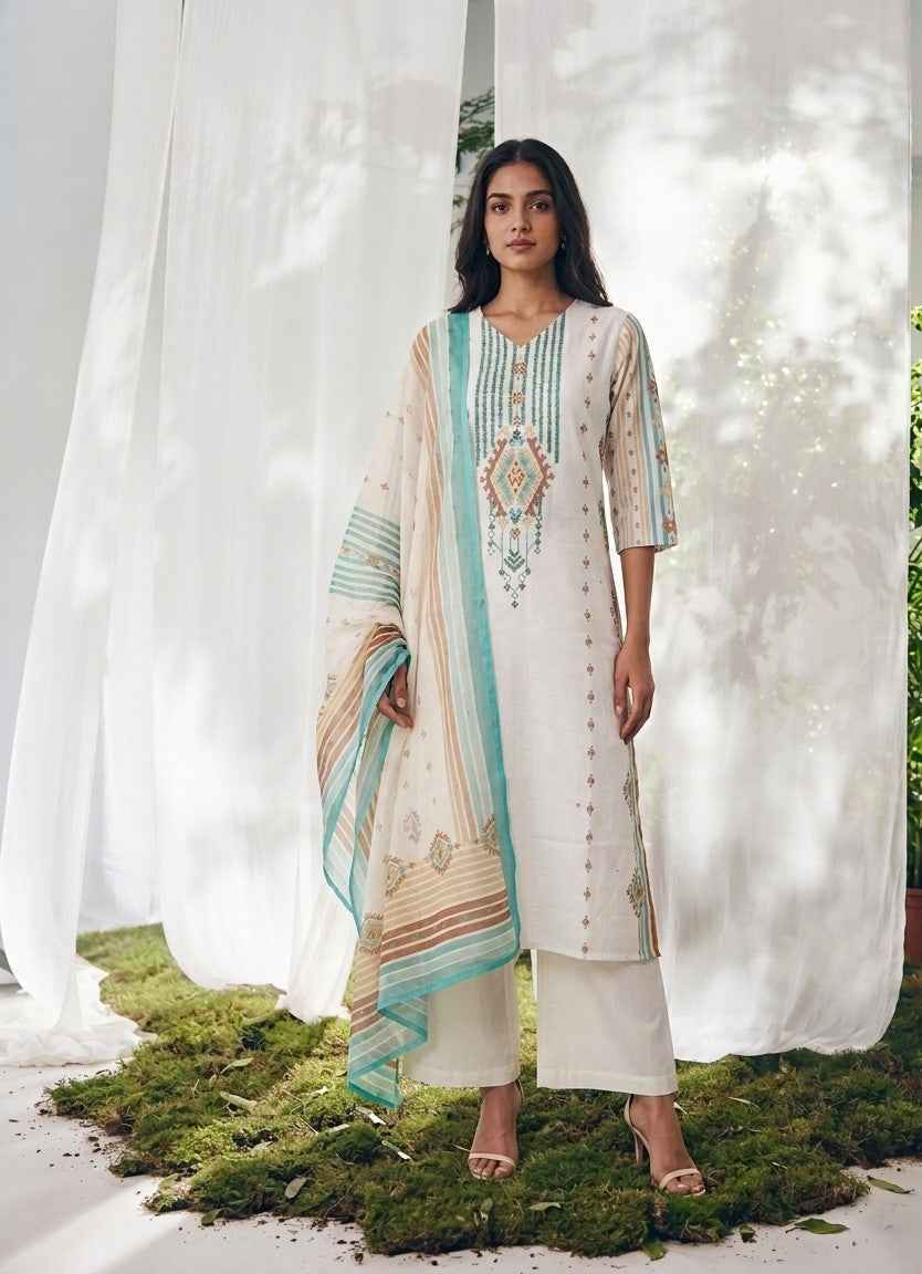 Pure Linen Three Piece Dupatta Set LN006