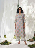 Pure Cotton A Line Floral Print Anarkali Dupatta Set With Palazzo  CS0221