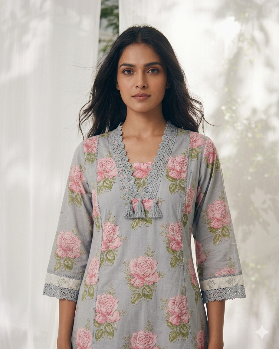 Pure Cotton A Line Floral Print Anarkali Dupatta Set With Palazzo  CS0221