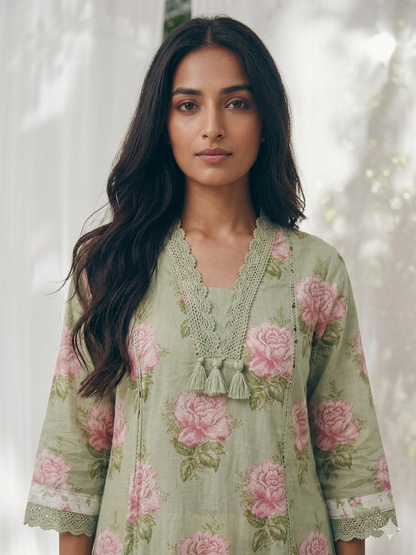 Pure Cotton A Line Floral Print Anarkali Dupatta Set With Palazzo  CS0221