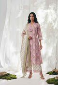 Pure Cotton A Line Floral Print Anarkali Dupatta Set With Palazzo  CS0221