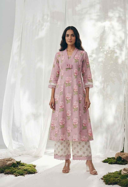 Pure Cotton A Line Floral Print Anarkali Dupatta Set With Palazzo  CS0221