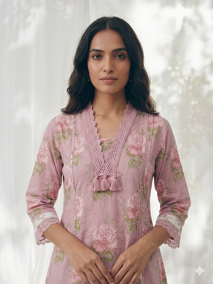 Pure Cotton A Line Floral Print Anarkali Dupatta Set With Palazzo  CS0221