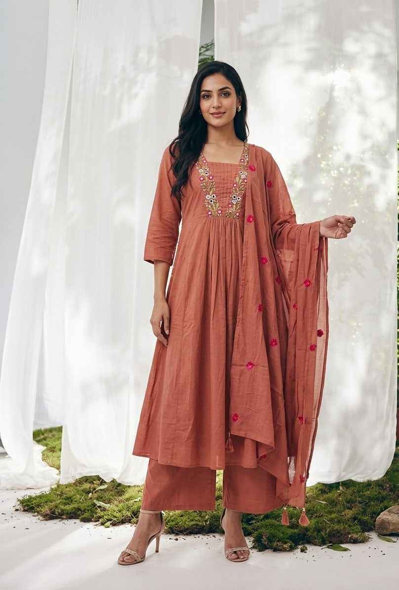 Pure Cotton A Line Dupatta Set CS0306