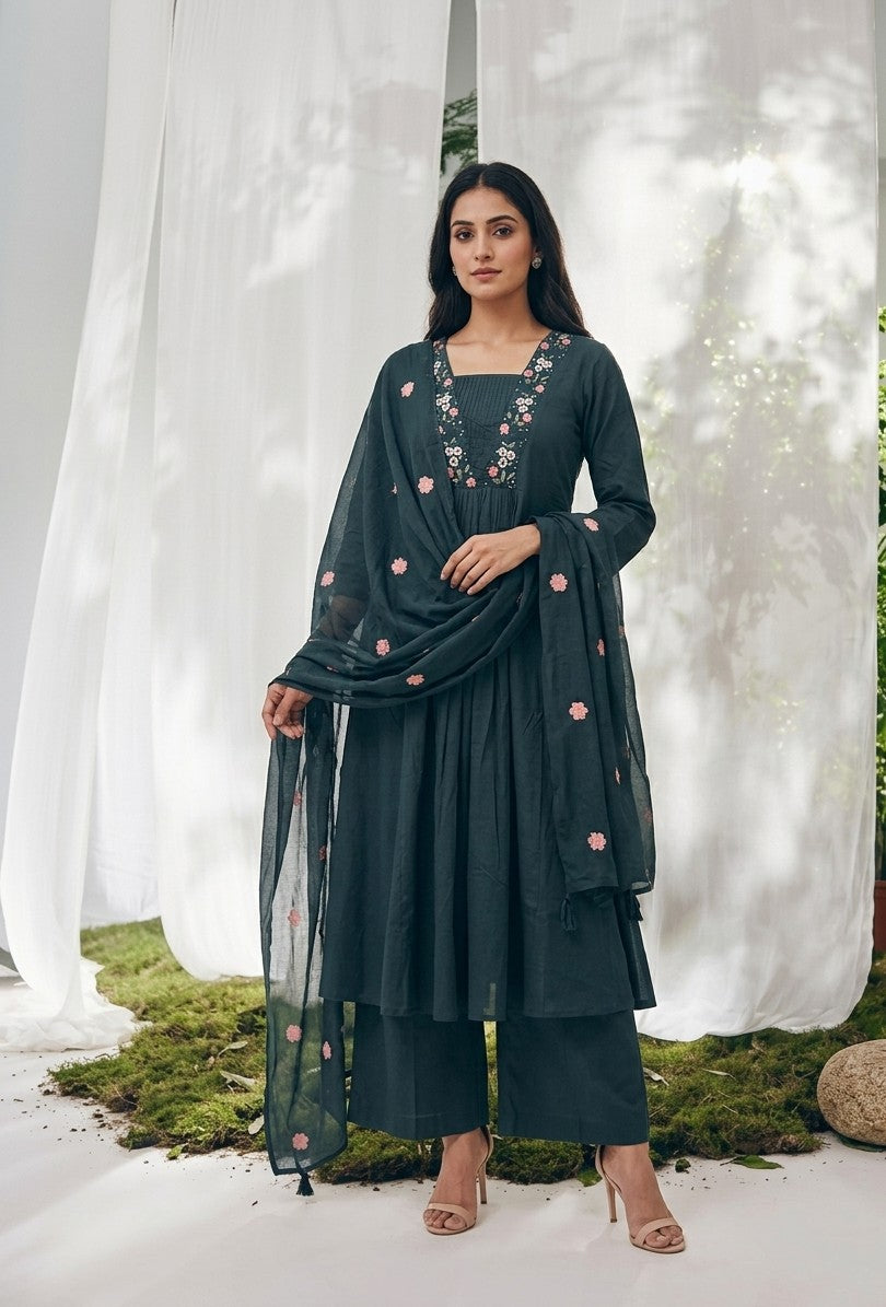 Pure Cotton A Line Dupatta Set