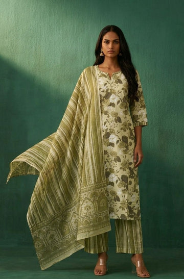 Pure Cotton Three Piece Dupatta Set    MSS003