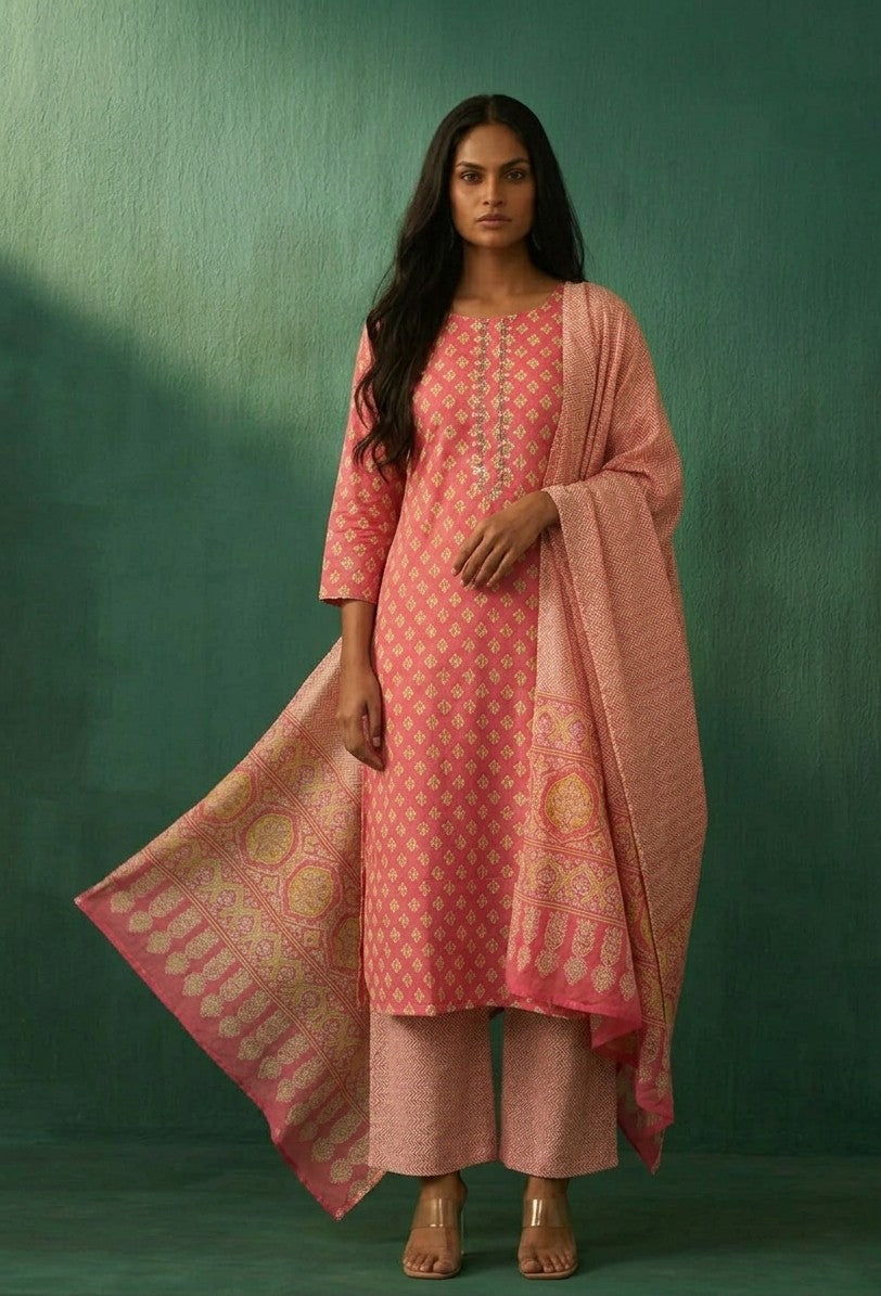 Pure Cotton Three Piece Dupatta Set MSS010