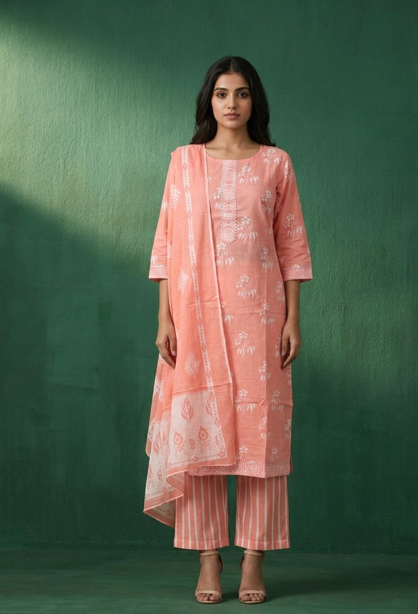 Pure Cotton Three Piece Dupatta Set MSS041