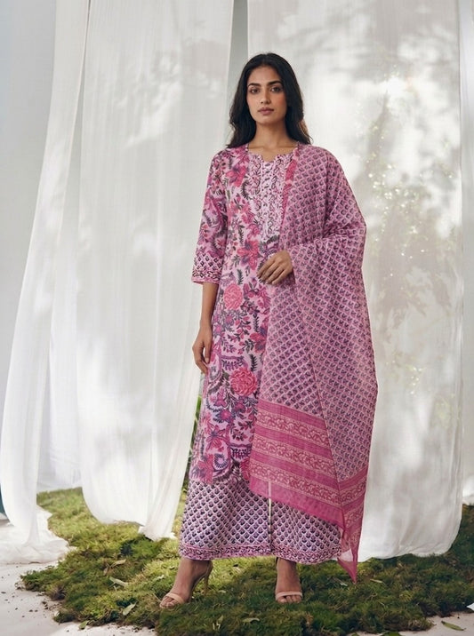 Pure Cotton Floral Print Dupatta Set CS0315