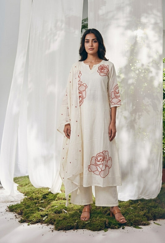 Pure Mul Cotton A Line Dupatta Set With Embroidery  MC031
