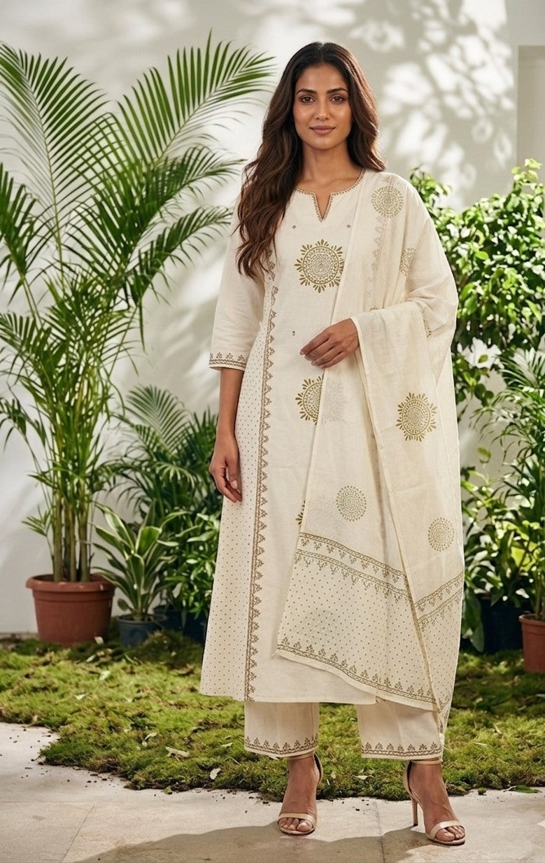 Pure cotton A Line Dupatta Set