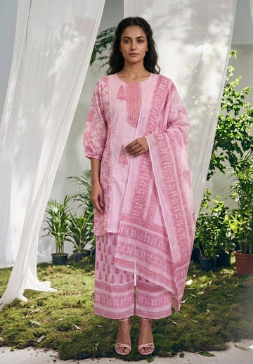 Pure Mul Cotton Dupatta Set With Embroidery