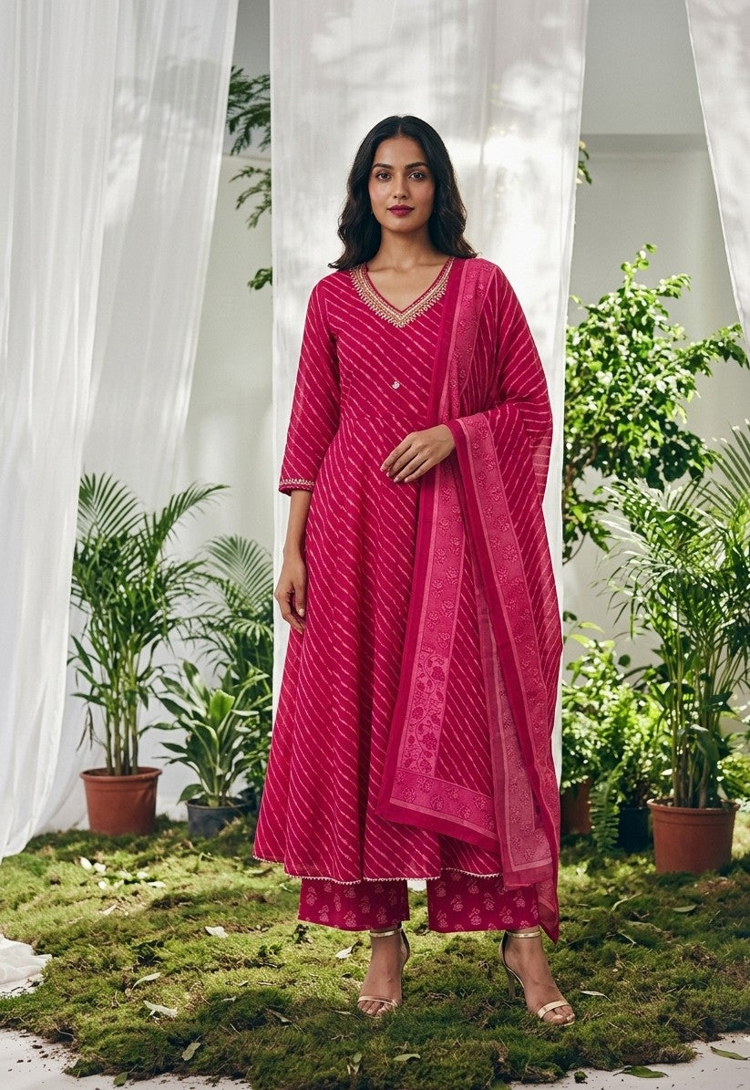 Pure Cotton Leheriya Print A Line Dupatta Set