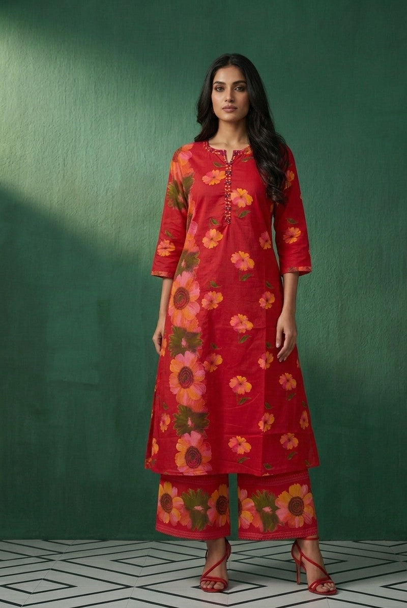 Pure Cotton Three Piece Dupatta Set With Palazzo MSS060