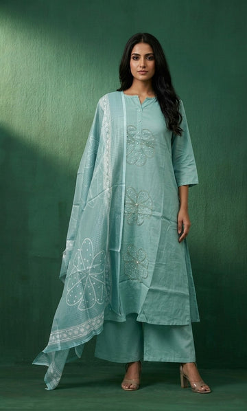 Pure Cotton Three Piece Dupatta Set MSS062