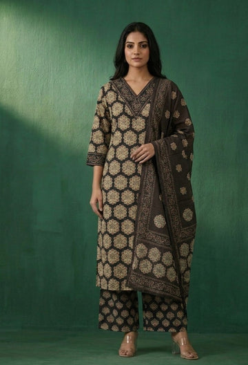 Pure Cotton Three Piece Dupatta Set MSS065