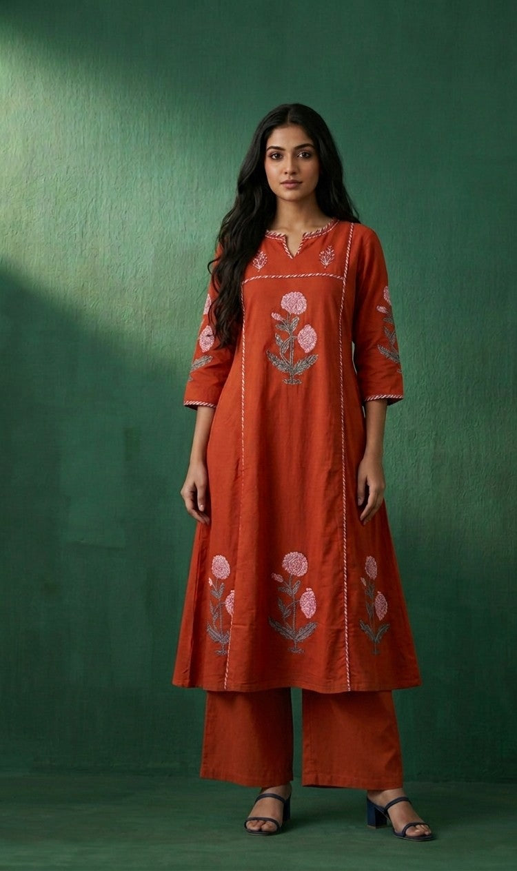Pure Cotton  A Line Three Piece Dupatta Set MSS075