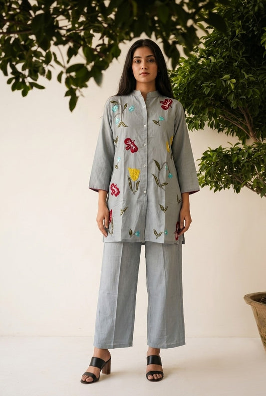 Premium Muslin Slik Co Ord Sets With Embroidery  C0S118