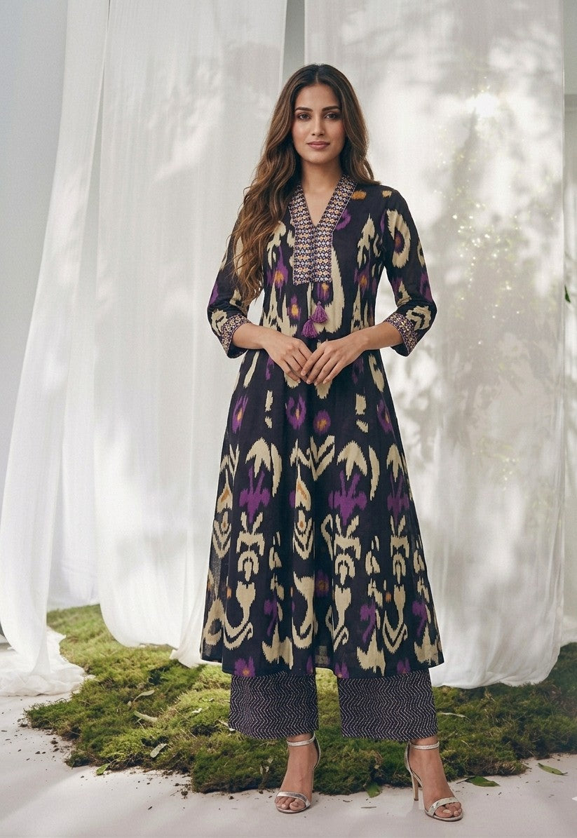 Premium Cotton Ikket Print A-Line Dupatta Set  CS0324