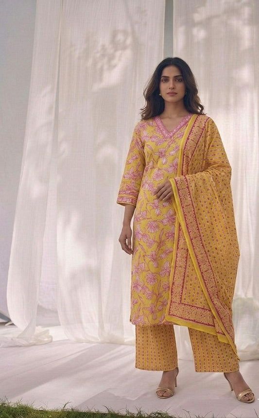 Pure Cotton Three Piece Dupatta Set LSS023