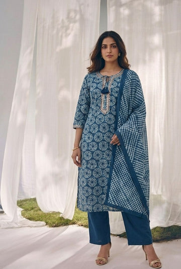 Pure Cotton Three Piece Dupatta Set LSS060