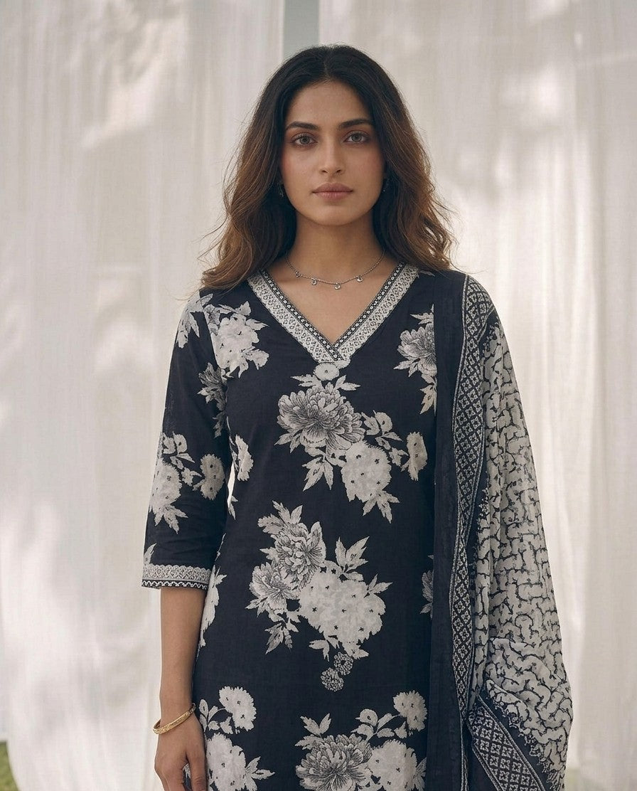 Pure Cotton Three Piece Dupatta Set LSS051