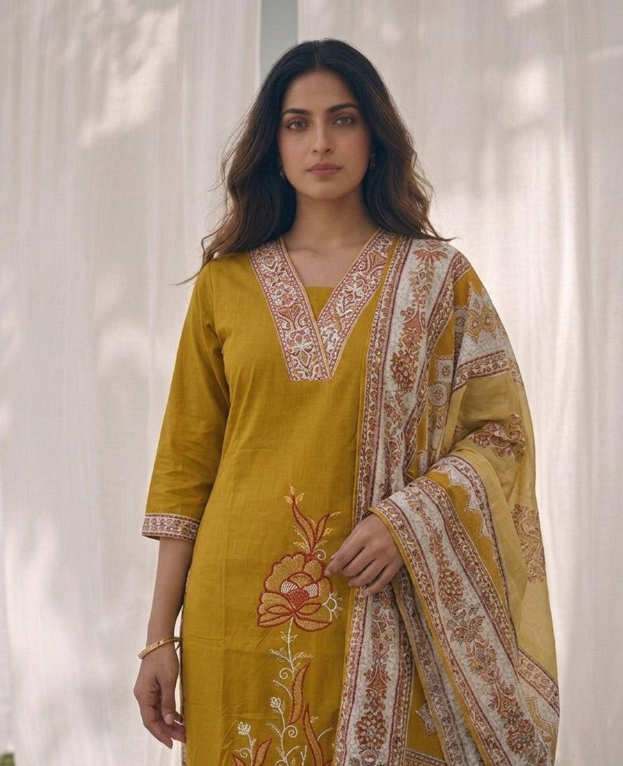 Pure Cotton Three Piece Dupatta Set LSS056