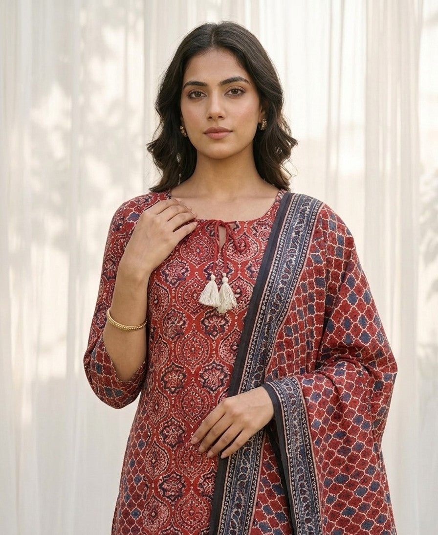 Pure Cotton Three Piece Dupatta Set LSS049