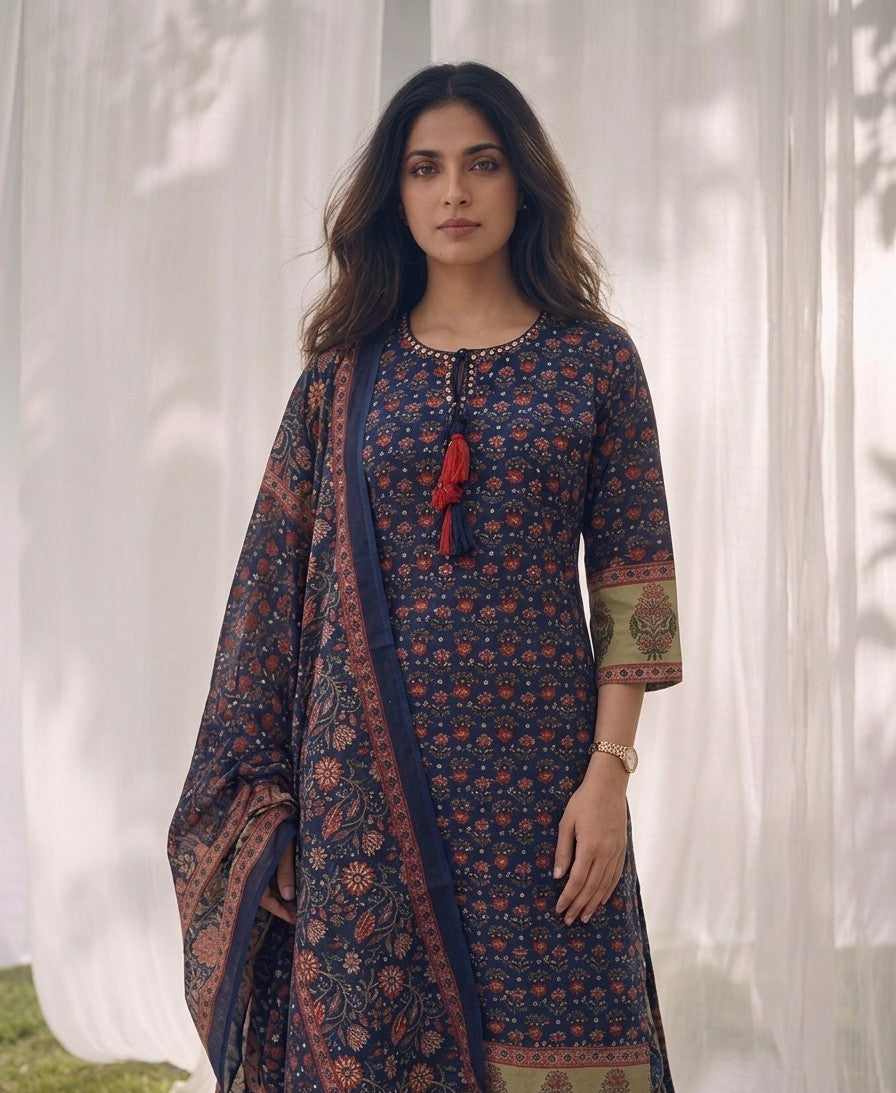 Pure Cotton Three Piece Dupatta Set LSS043