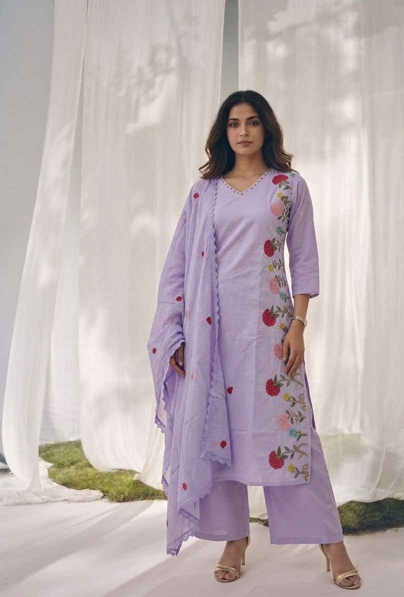 Pure Cotton Three Piece Dupatta Set