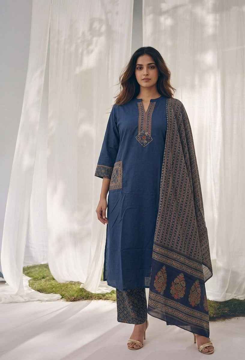 Pure Cotton Three Piece Dupatta Set