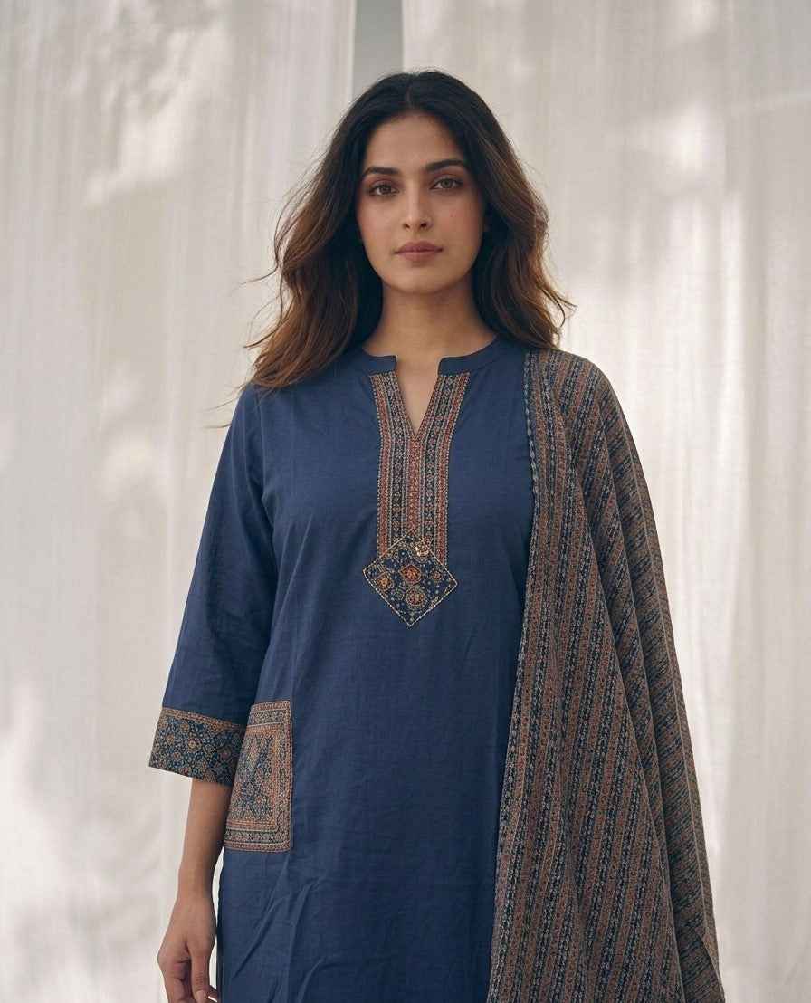 Pure Cotton Three Piece Dupatta Set