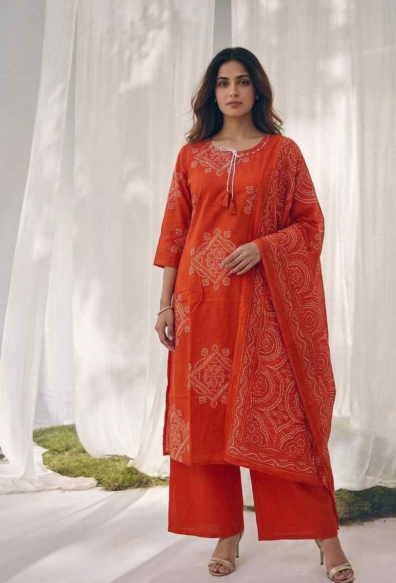 Pure Cotton Three Piece Dupatta Set