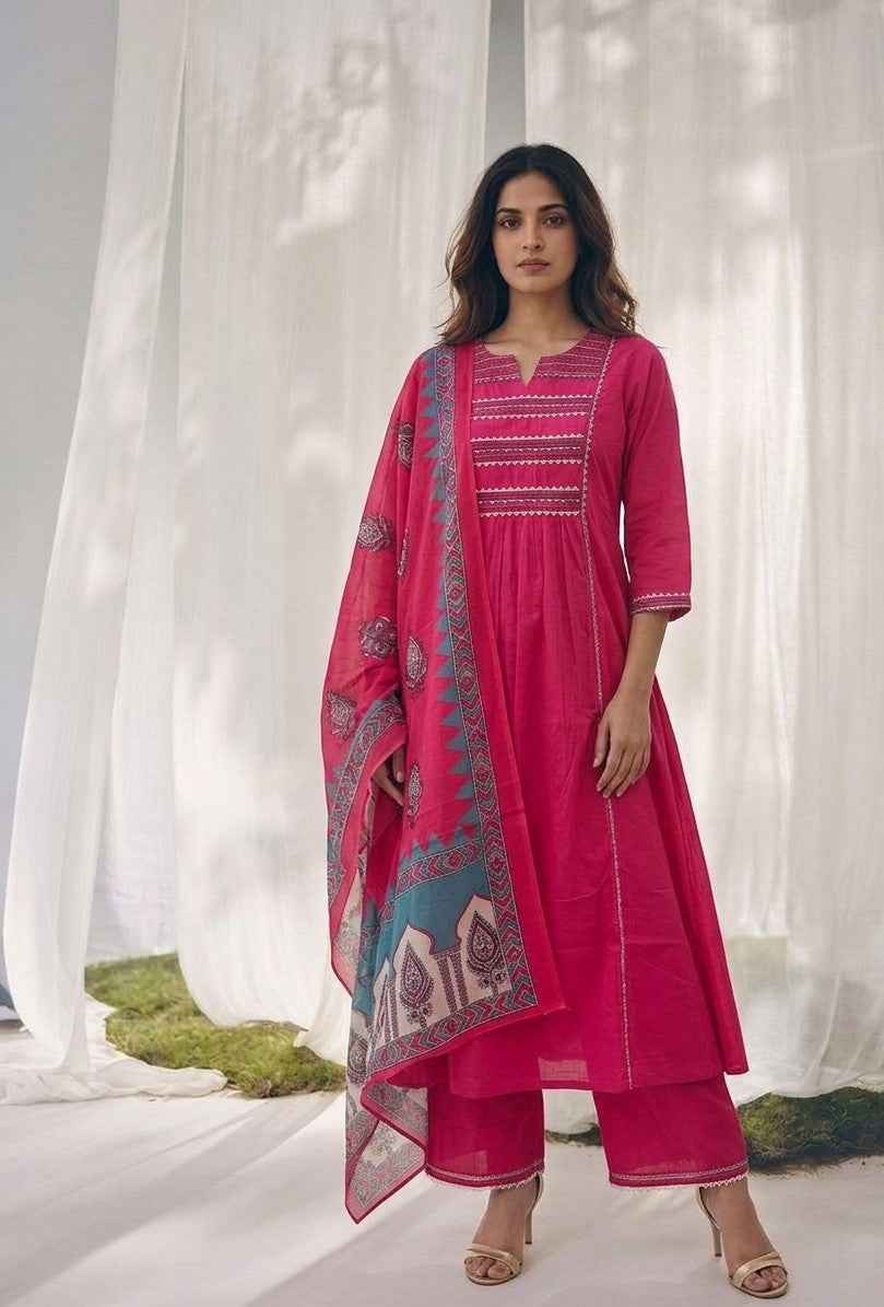 Pure Cotton Three Piece Dupatta Set