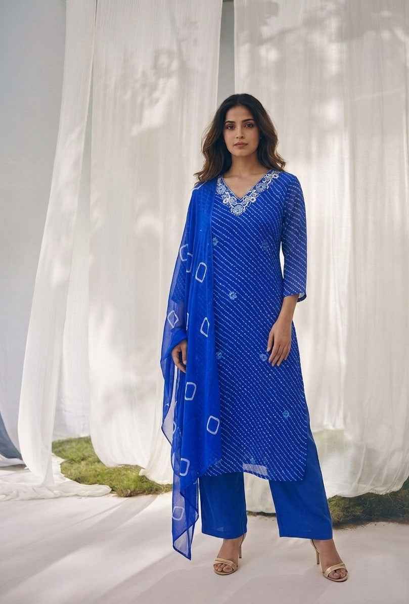Primium Festive Wear Chiffon Lehariya Print Dupatta Set